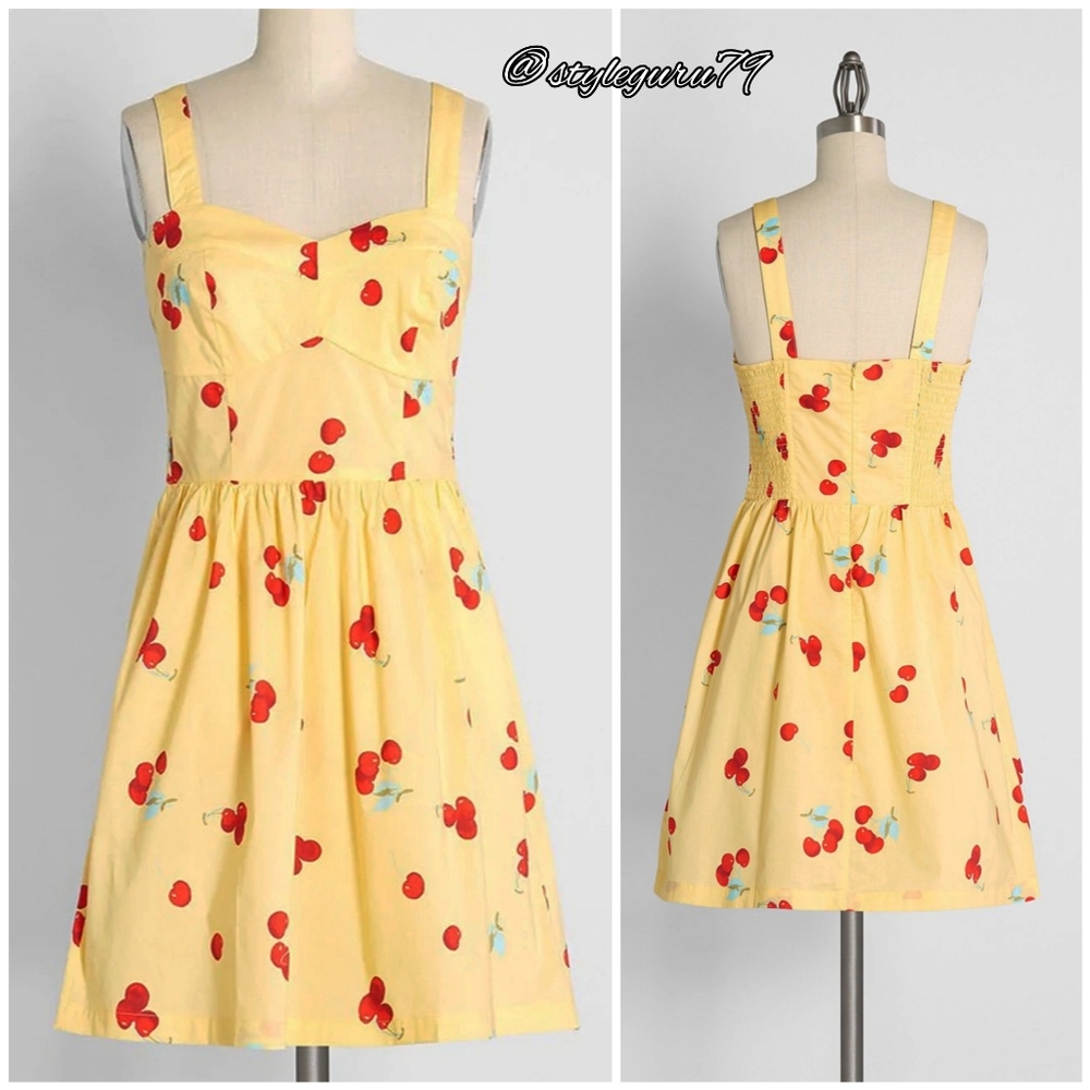 NWT, Modcloth, Peace of Mind in the Sunshine Cherries Fit and Flare Dress